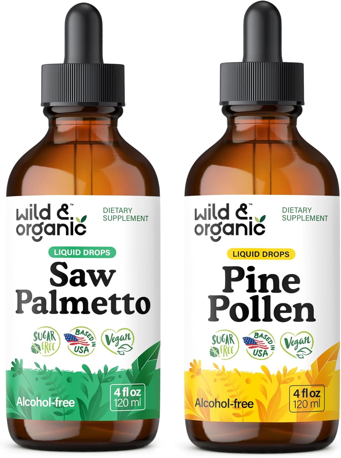 Wild & Organic Saw Palmetto Tincture 4 fl oz & Pine Pollen Tincture 4 fl oz