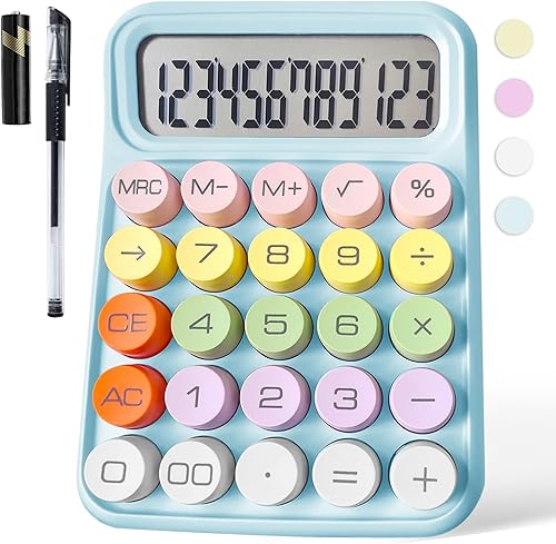 Mechanical Calculator,Pink Calculator Cute 12 Digit Large LCD Display Big Round Button Calculator Use as Office Calculators Desktop 15Tilt Screen