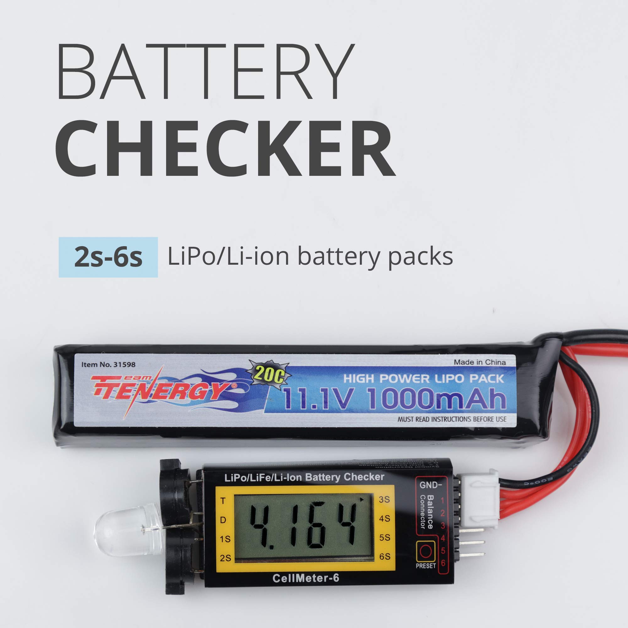 Tenergy Compact Cell Meter, LiPo Alarm and Digital Battery Checker for