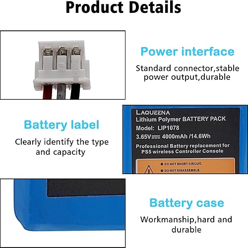 Miniatura 4 de LIP1078 4000mAh Battery (2-Pack) Compatible with Sony PS5 PlayStation 5 Dual Sense Controller CFI-ZCT1W Gamepad