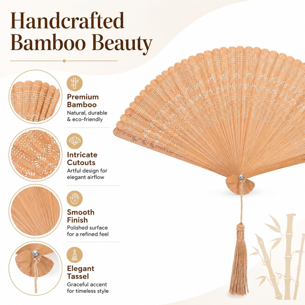 IMIKEYA Bamboo Folding Fan Handheld Japanese Chinese Hand Fan with Tassel for Women Girls Accessory Party Wedding Birthday Summer Decoration