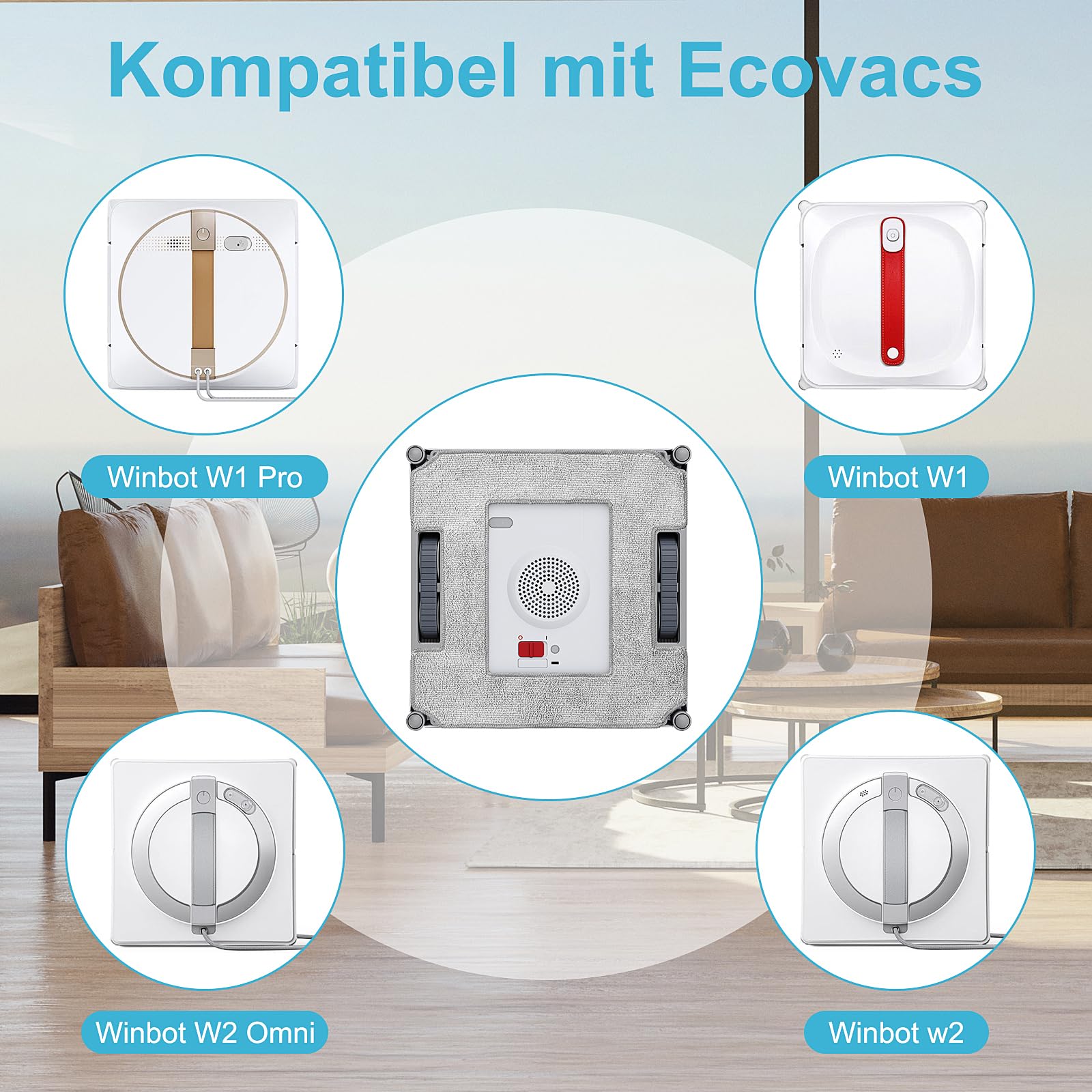 Lot De 6 Lingettes Lavables Premium Pour Ecovacs Winbot W1 / W1 Pro / W2 / W2 Omni / W2 Pro Omni – Chiffons Microfibre Réutilisables Ultra-Absorbants