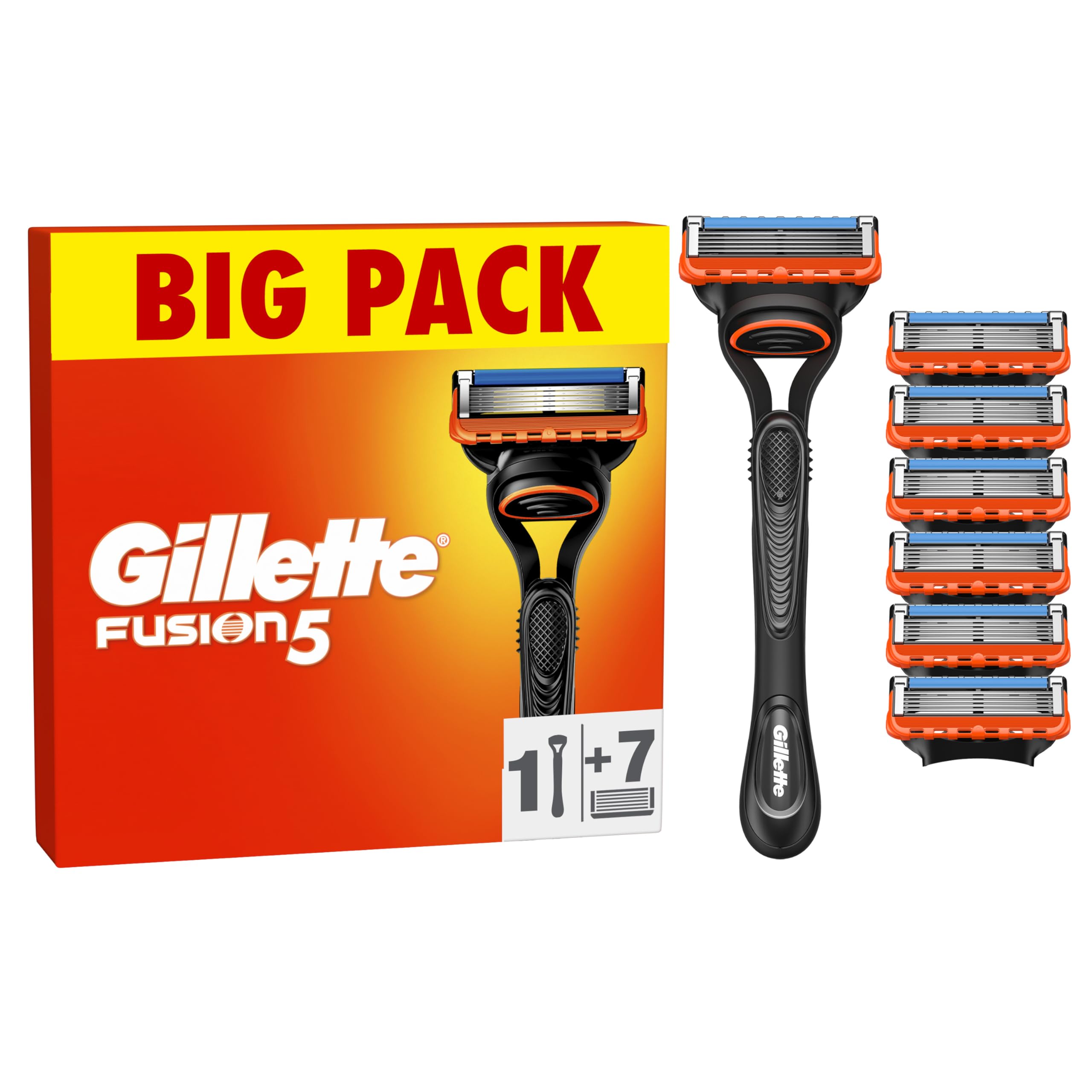 Gillette Fusion5 Men's Razor with 7 Refills and Precision Trimmer, 5 Anti-Friction Blades