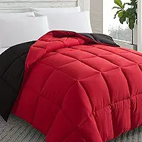 Cosybay Edredom alternativo de plumas (vermelho/preto, solteiro) - Edredom acolchoado macio para todas as estações - enchimento de edredom com abas de canto - inverno verão quente fofo, 162 x 223 cm
