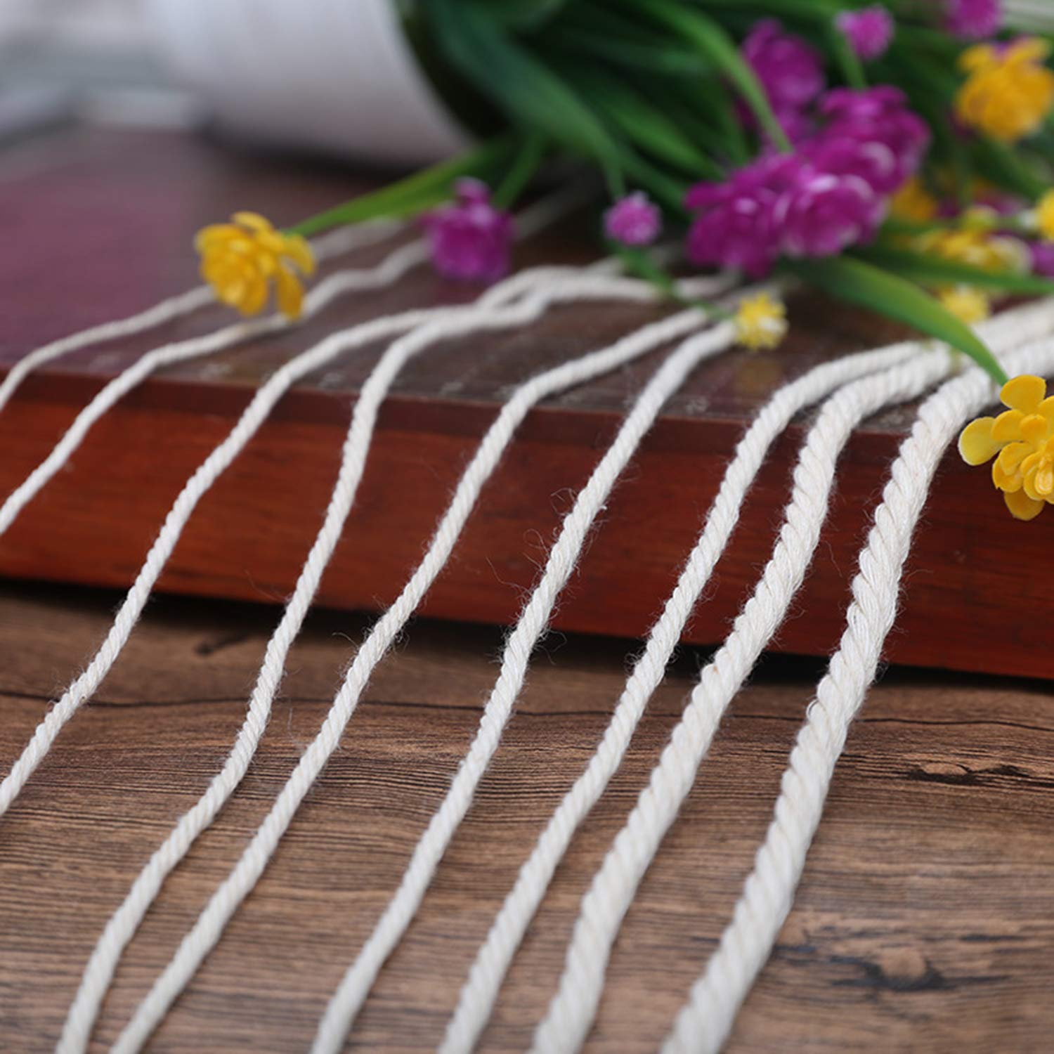 Makramee Garn Verdrehte Schnur aus naturbeiger Baumwolle, 200M 500M Baumwollgarn, weiches Baumwollkordel für Wandbehang-Pflanzenbügel, DIY-Basteldekoration 3mm-500m