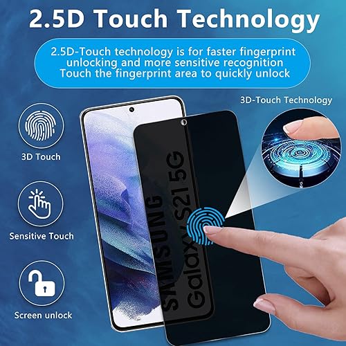 Miniatura 6 de Paquete de 2 + 2 protectores de pantalla de privacidad para Samsung Galaxy S21 5G de 6.2 pulgadas con 2 protectores de lente de cámara, protector de