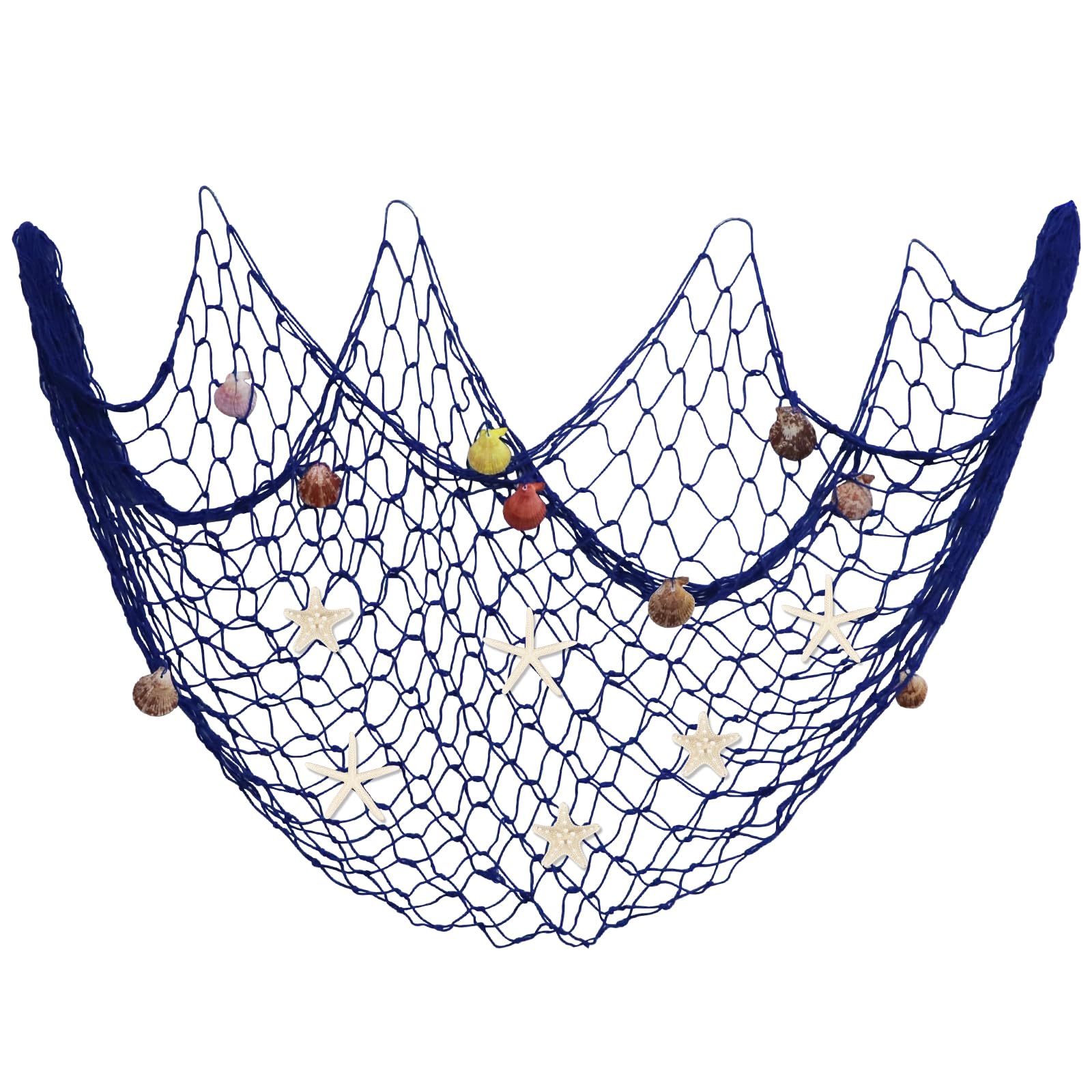 79 x 59 inch Nature Fish Net Wall Decoration with Colorful Sea Shells and 10 Pcs Natural Starfish Ocean Themed Mediterranean Style Fishing Net for Beach Party,Wedding,photography Wall Decoration