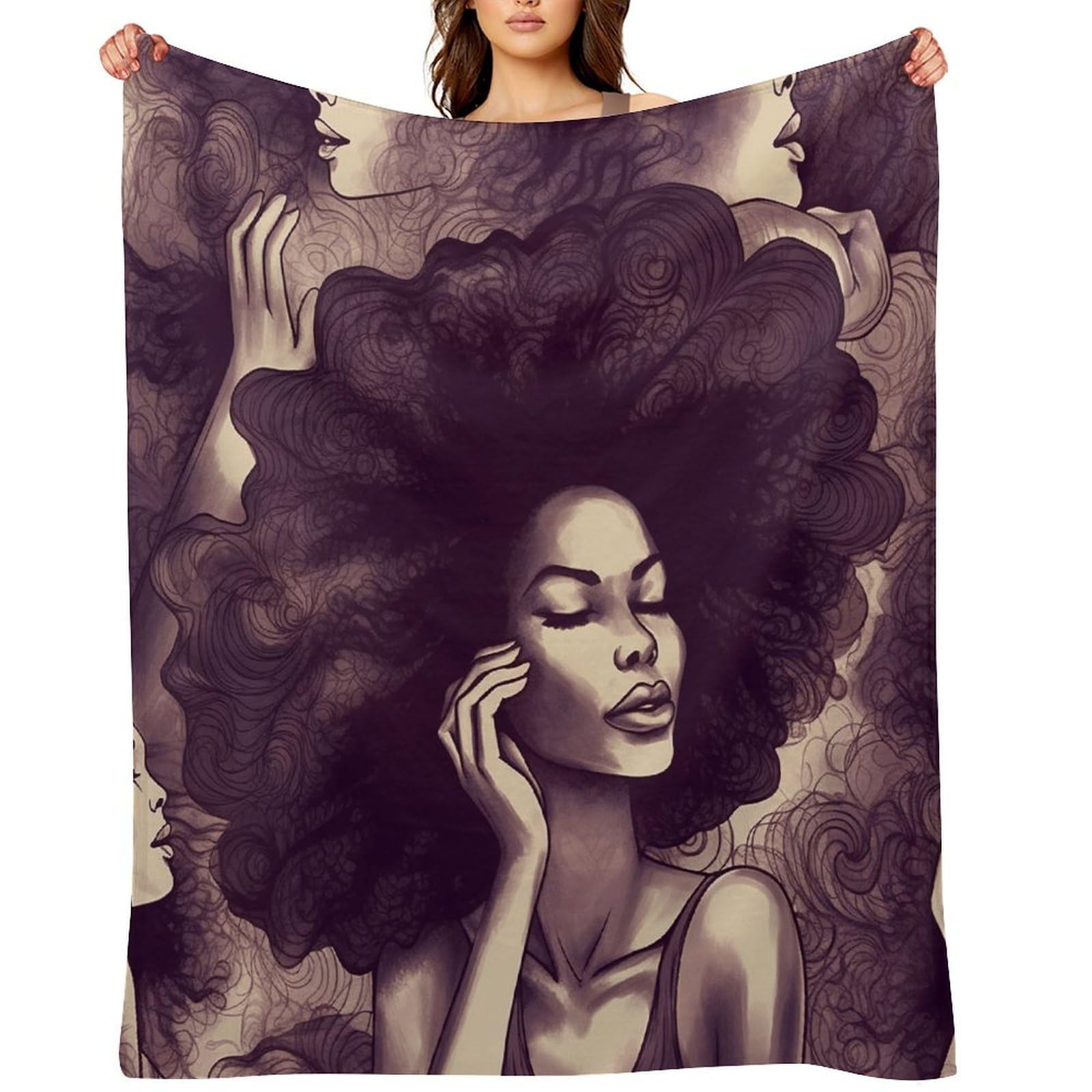 African Hair Black Women Throw Blanket for Couch and Bed Super Soft Warm Lightweight Throw Blankets Cozy Fuzzy Flannel Blanket Personalized Decorative Blankets for Sofa Decor 30"x40"