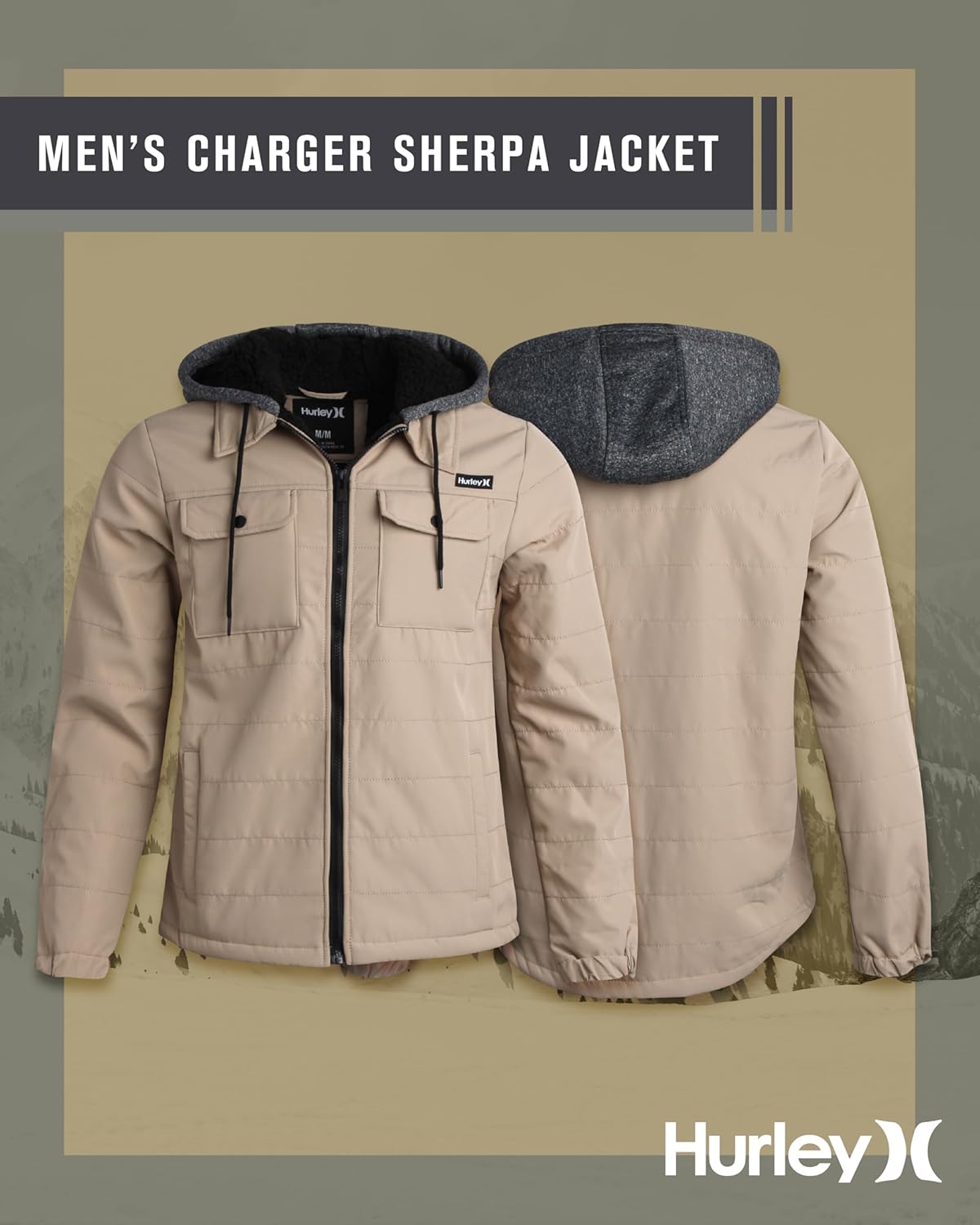 Hurley Men's Voyager Jacket - Warm Insulated Fleece Jacket with Cozy Sherpa Lining - Lightweight Hooded Jacket for Men (S-XL)