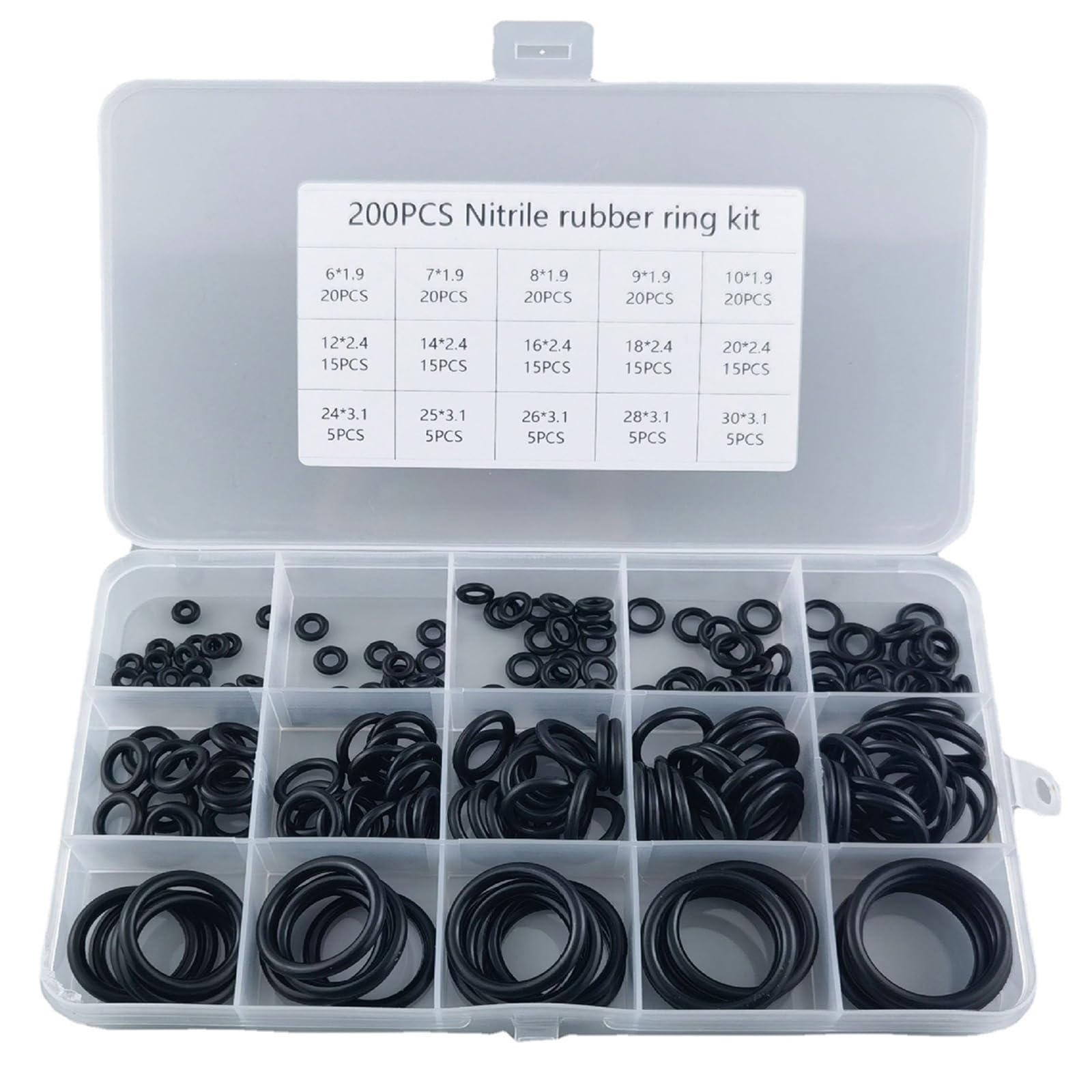 O Ring Kit,200pcs Nitrile Rubber O Rings Kit 15 Sizes 6-30mm Silicone Washer Gasket Sealing O-Ring Kit for Automotive Faucet Pressure Plumbing Sealing Repair with Box