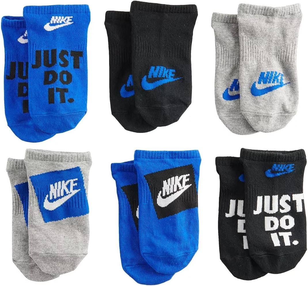 Nike Boy`s Everyday Lightweight No Show Socks 6 Pack (Small, Multi-Color(DB3824-903))