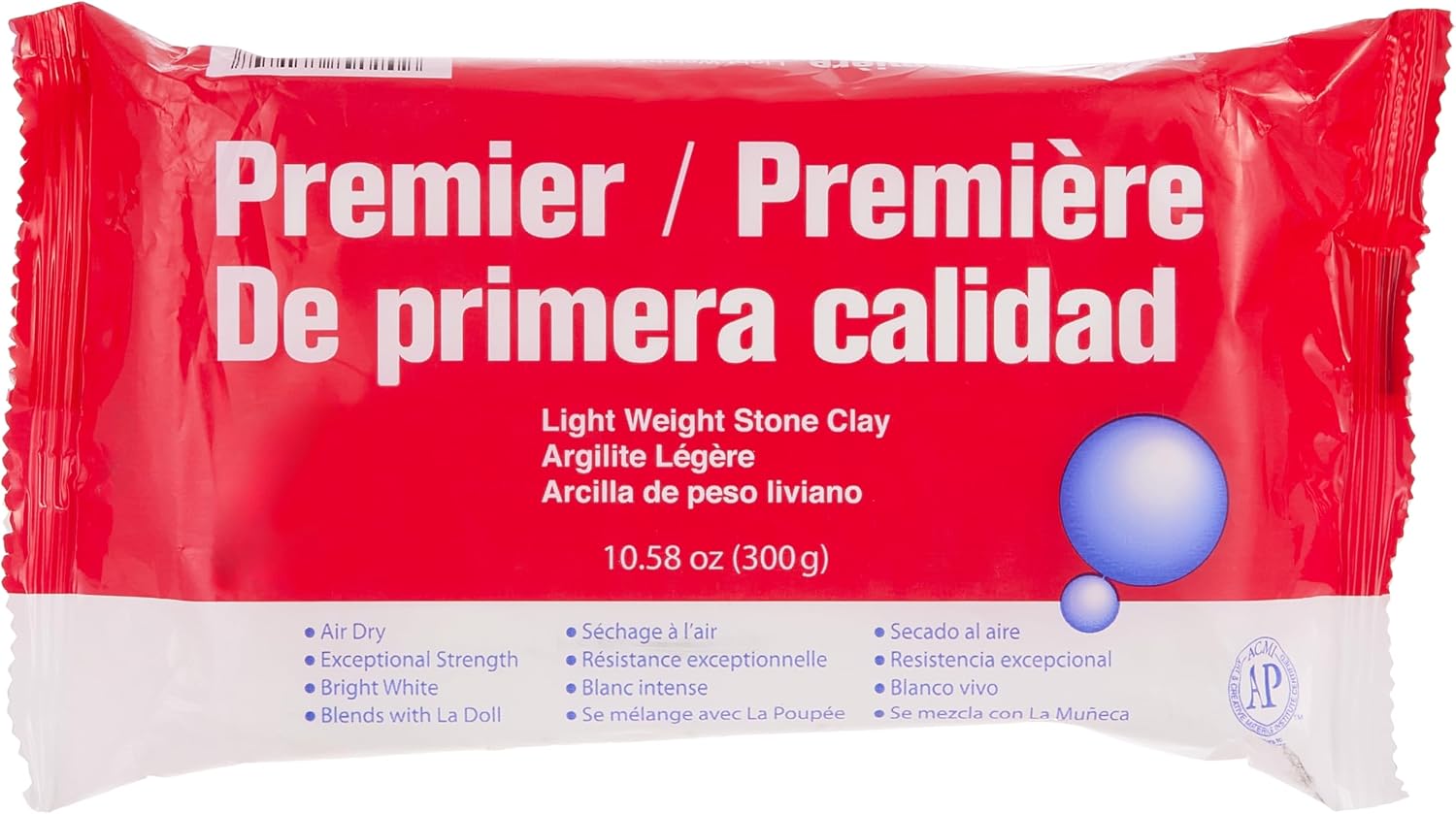 Padico La Doll Premier, White, Air Dry Lightweight Stone, 10.58-oz (300g) | Specialty Clay for Fine Details, Miniature Charms & Figures