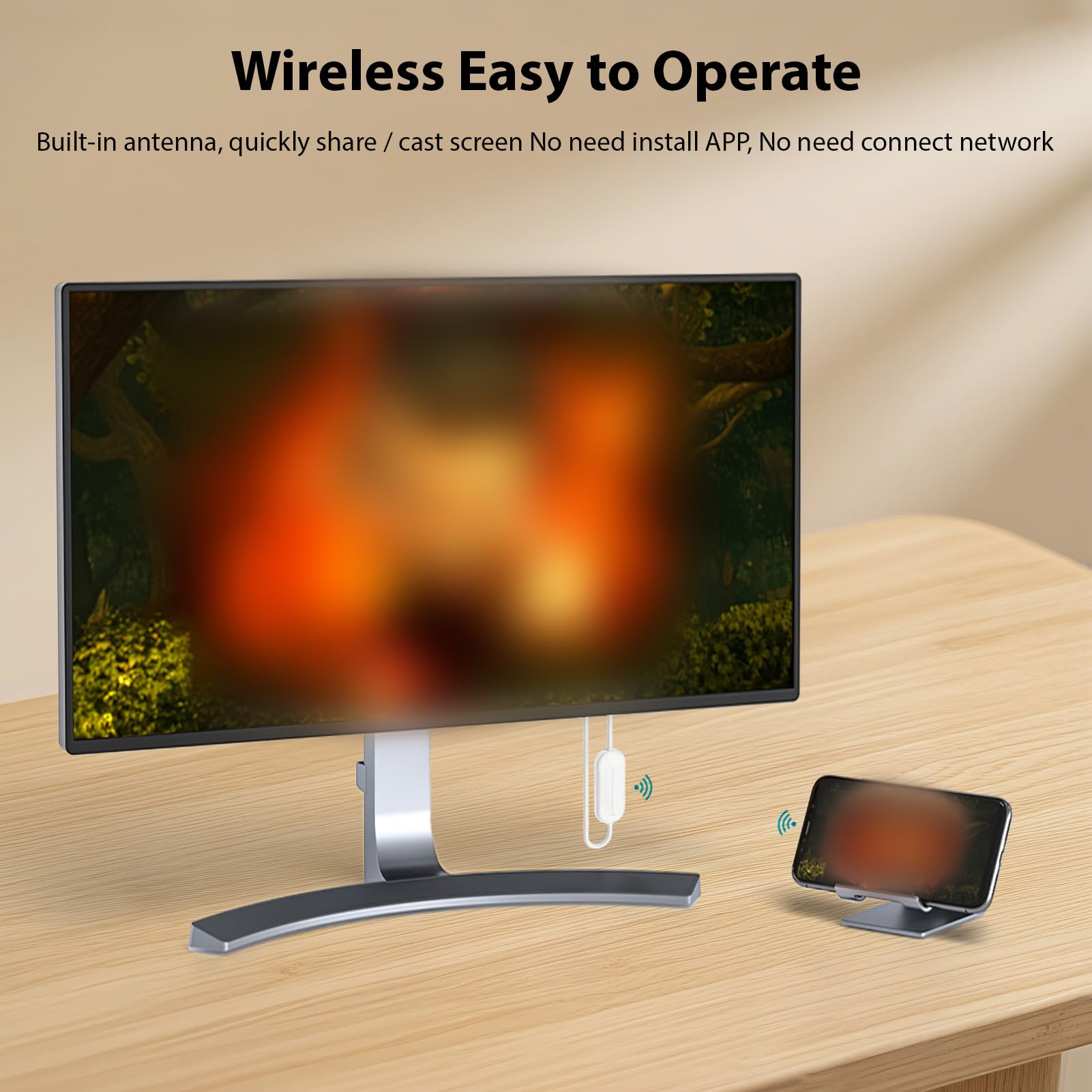Topiky Bezprzewodowy Adapter Wyświetlacza HDMI, Bezprzewodowy Przedłużacz HDMI 1080P FHD Odbiornik Lustrzany Ekranu do Smartfona Laptop TV Monitor Projector