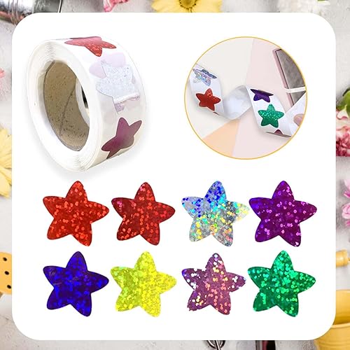 Miniatura 4 de 500 calcomanías redondas de estrellas en rollo con purpurina en forma de estrella para niños, maestros, recompensa, autoadhesivas, rollo de