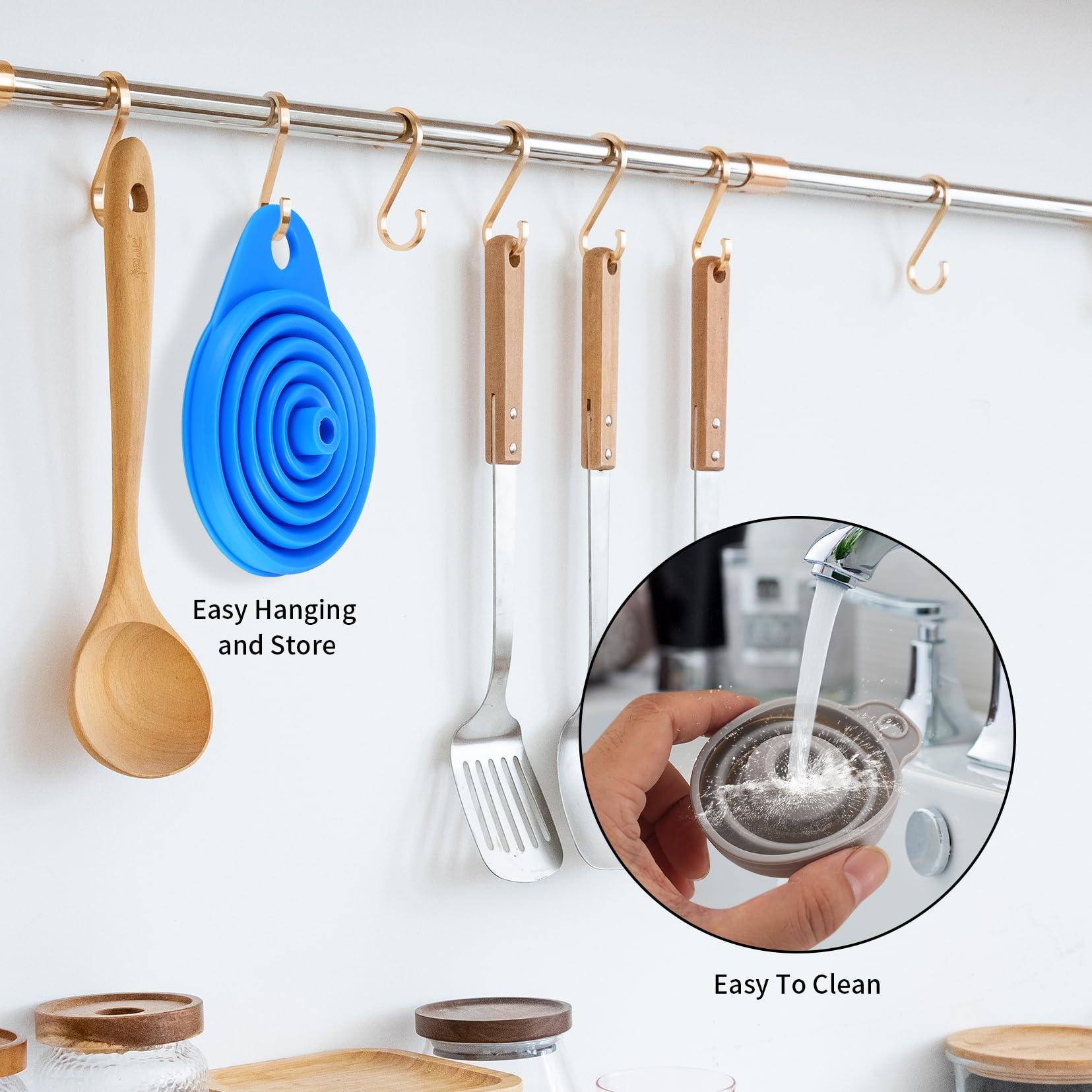 Embudo Plegable de Silicona, 5 Piezas Plegables Embudo de Silicona para Cocina, Embudo portátil para Transferencia de Líquidos Cerveza - Pequeño/Mediano/Grande, 5 Colores