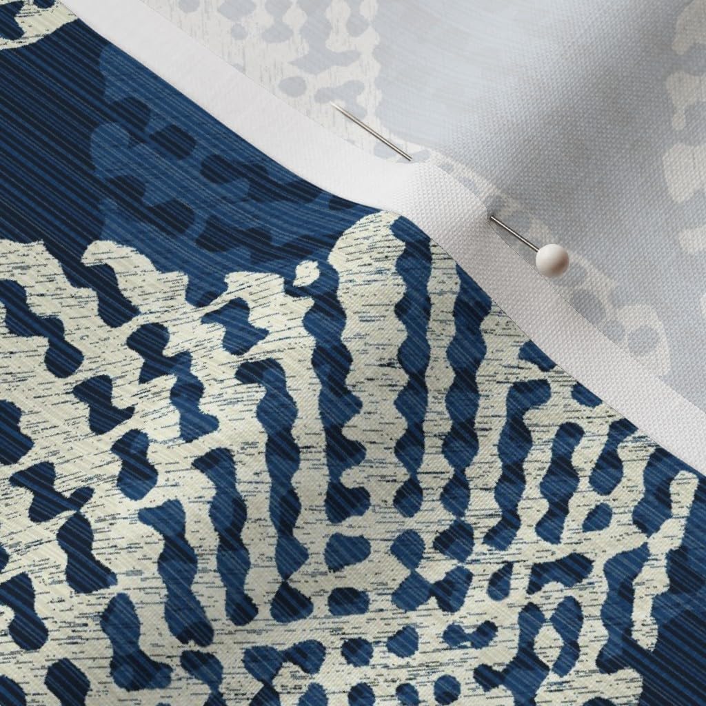 Spoonflower Fabric - Fan Palm Navy Blue Art Deco Leaves Sky Cream White Ivory Radiate Leaf Printed on Petal Signature Cotton Fabric Fat Quarter - Sewing Quilting Apparel Crafts Decor