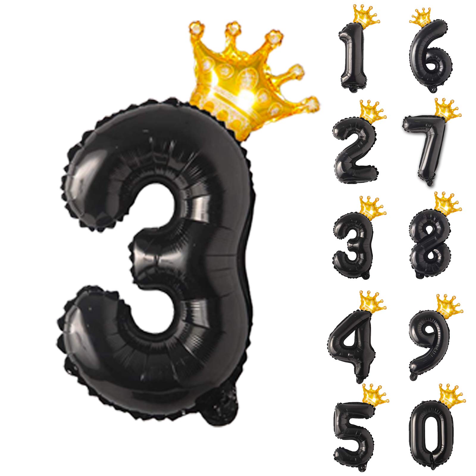 Gadeja Black Number Balloon(3), Digital crown Children's Birthday Party Decorative Balloons, Birthday Balloons Party supplies,Aluminum Film Balloon 32
