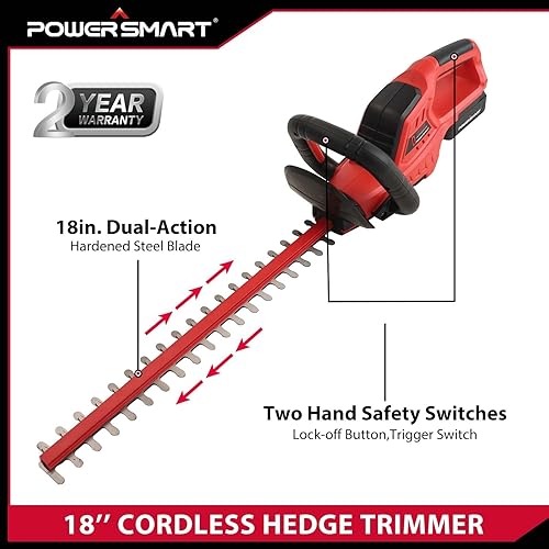 Miniatura 5 de PowerSmart Recortadora de setos de 20 V MAX de 18 pulgadas, inalámbrica, batería de iones de litio, batería de 2.0 Ah y cargador
