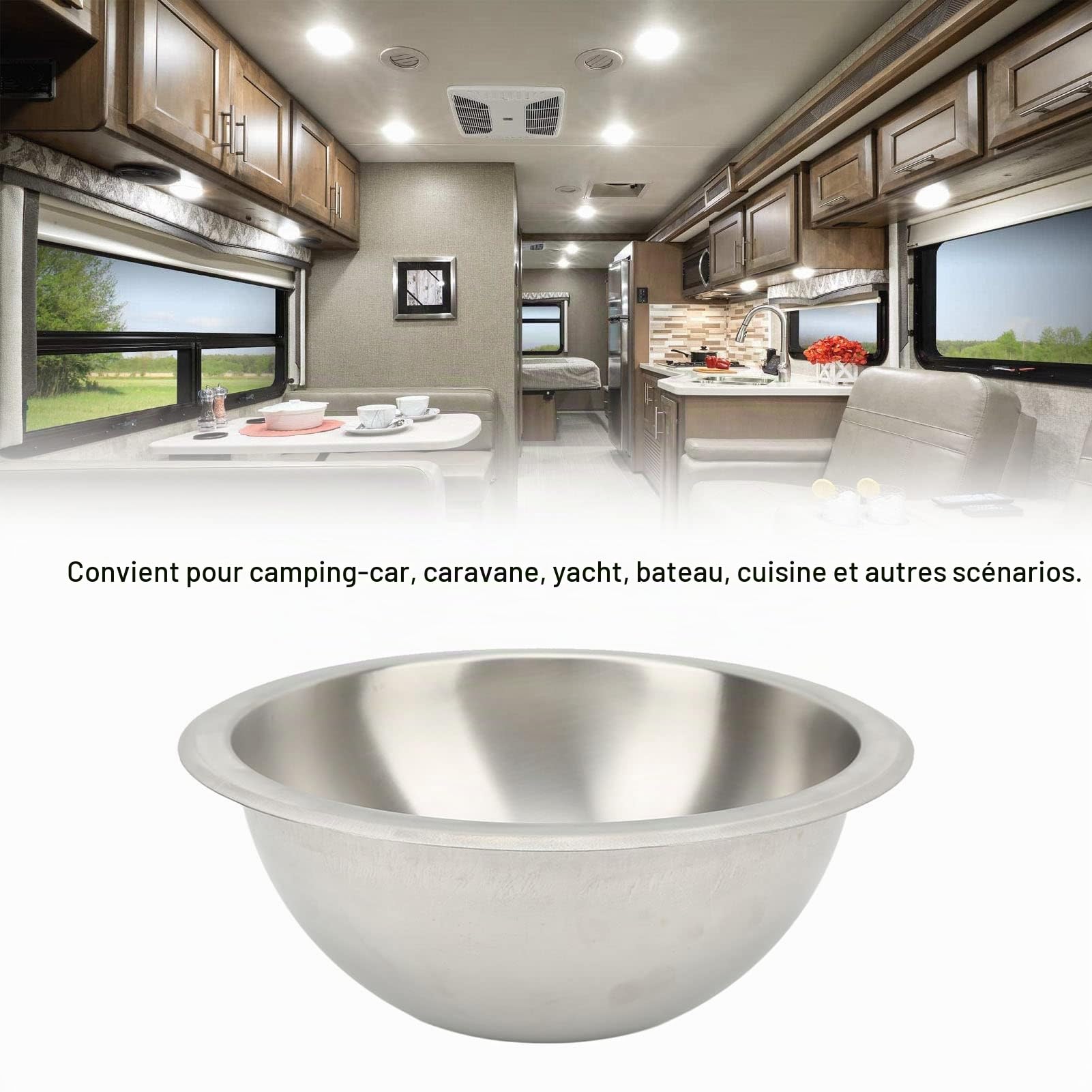 Évier de Cuisine Caravane évier de Bateau Rond en Fil d'acier Inoxydable pour Remplacement