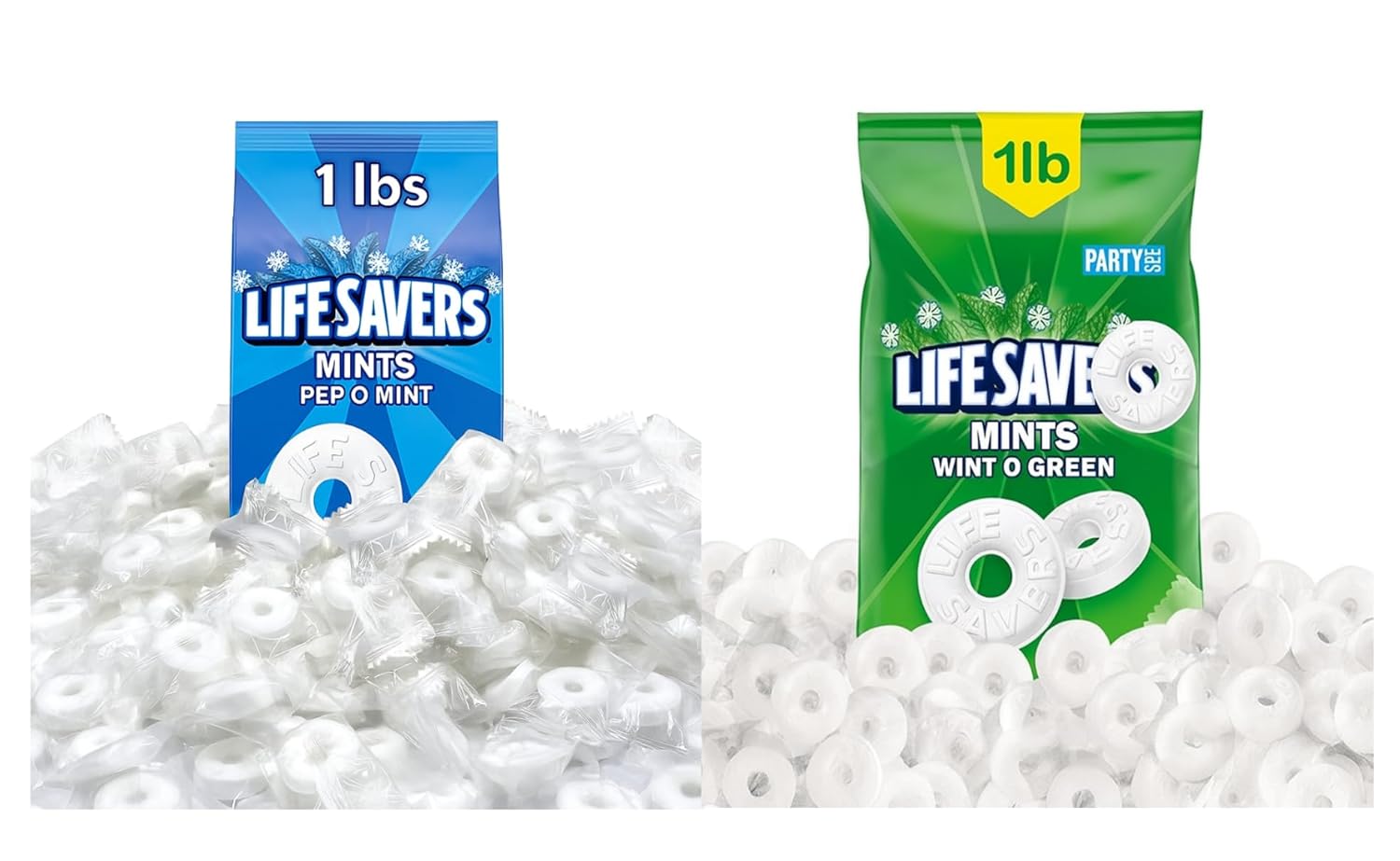 Lifesavers Mint Variety Pack - 2 lbs of Mints - 1 Pound of Each - Wint O Green and Pep O mint - Individually Wrapped Mints - Great for Sharing