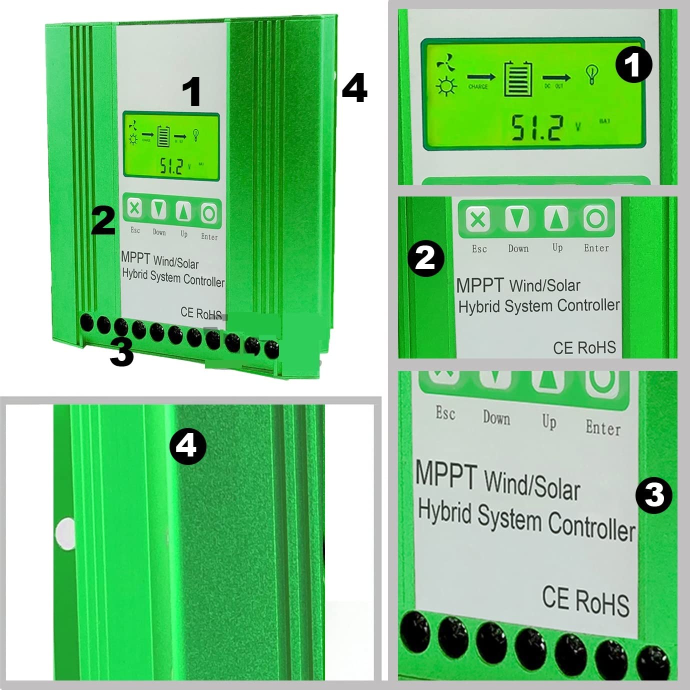 12V 24V 48V 4000W hybrydowy wiatrowy regulator ładowania słonecznego MPPT generator wiatrowy układ słoneczny do akumulatora litowo-ołowiowego Lifepo4(Wifi,800W Solar800W,48V)