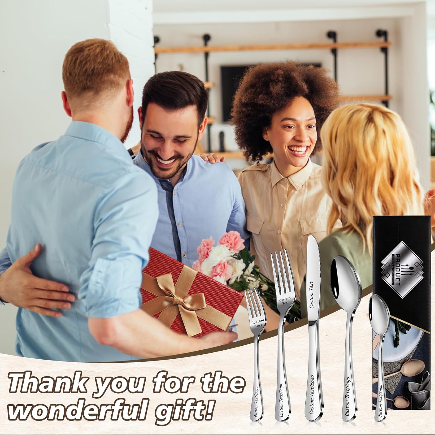 Personalized Silverware Set - 20 Piece Custom Flatware Cutlery Set for 4 With Name Logo, Stainless Steel Utensil Sets Ideal for Home Restaurant Wedding,Mirror Polished Dishwasher Safe (20)