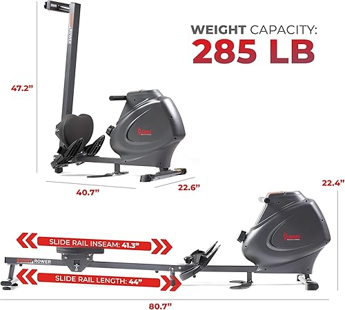 Miniatura 4 de Sunny Health & Fitness Máquina de remo magnética premium multifuncional, curl de bíceps, remo vertical, remo sentado, rieles deslizantes plegables,