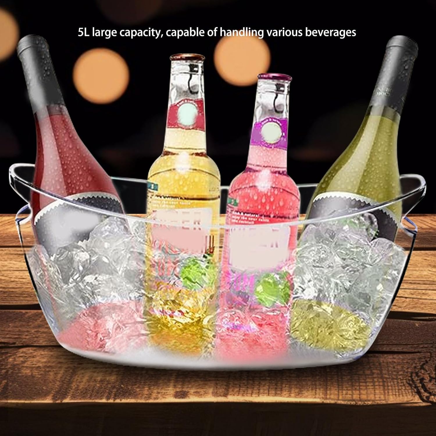 Pwshymi 2PCS 5L Clear Ice Bucket Set, Wine Beverage Tubs with 2 Scoops for Champagne Beer Bottles, for Parties Gatherings Indoor Outdoor Use