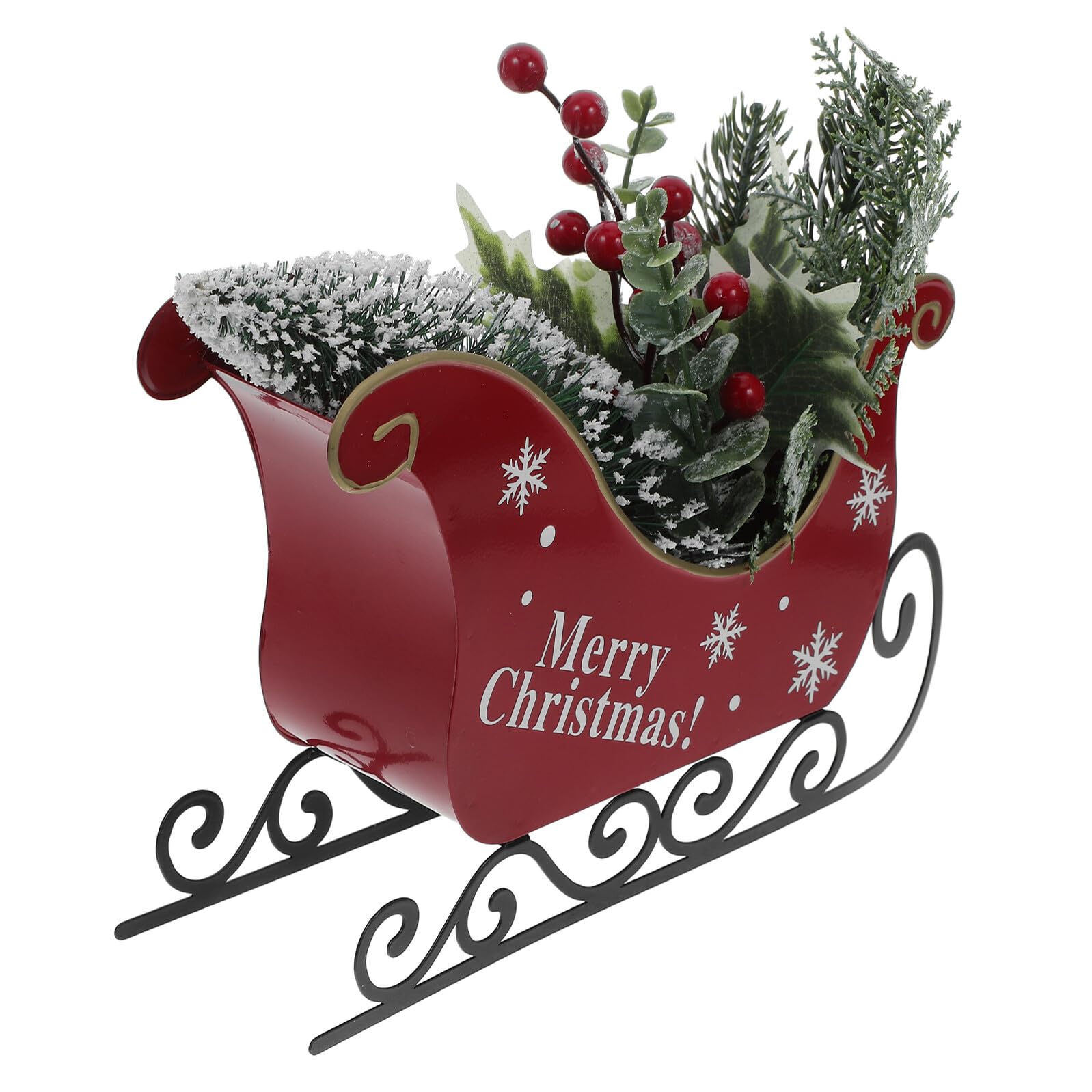 Décoration de Noël en métal rouge Mikikit | Traîneau festif de table et maison élégante