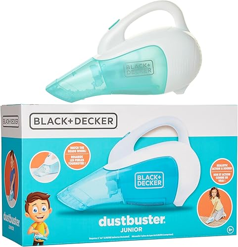 BLACK+DECKER Dustbuster - Aspiradora de mano de juguete junior con acción realista y sonido de juego de rol para niños con cuentas giratorias y