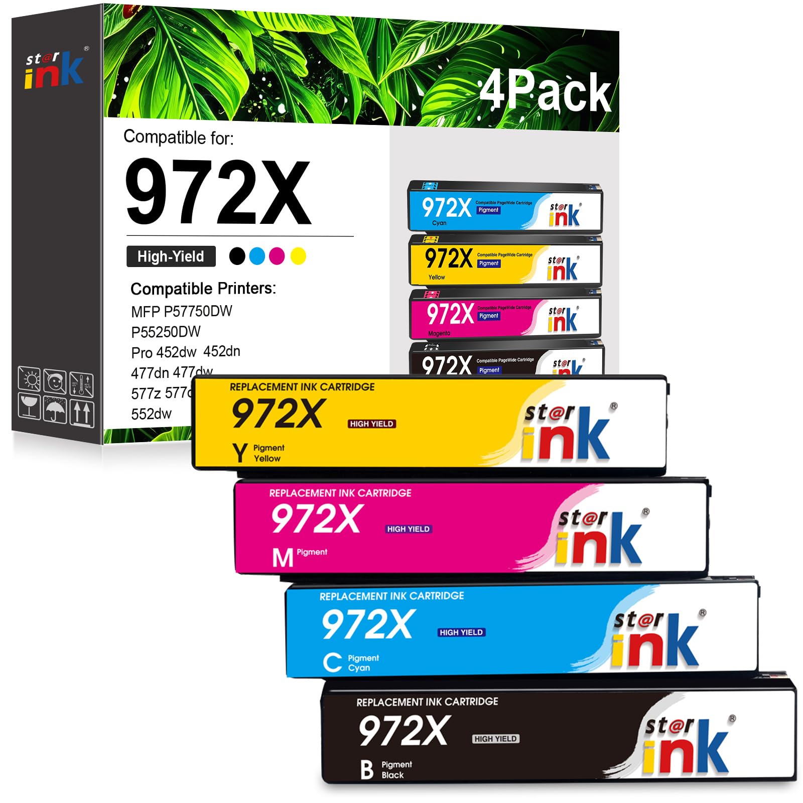 972X Ink Cartridges Compatible Replacement for HP 972A 972X Ink cartridges，Work with PageWide Pro MFP 477dw 577dw 452dw 552dw 477dn 452dn 577z 552dw