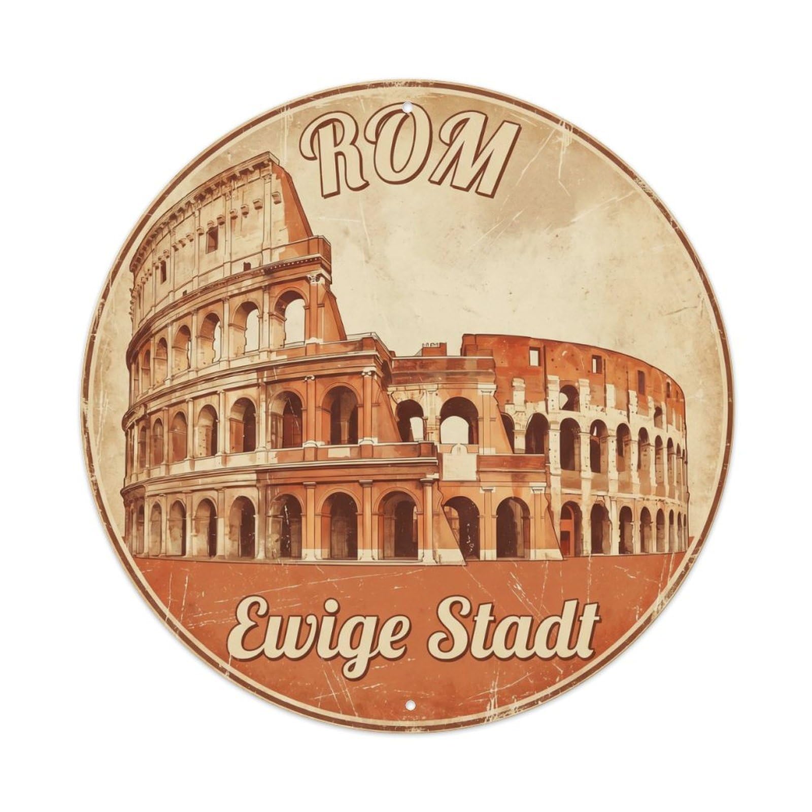 Vintage Travel Colosseum Ancient Rome 1 Metal Tin Sign Plaque Wall Decor for Cafe, Club, Garden Round Metal Poster 8x8Inch
