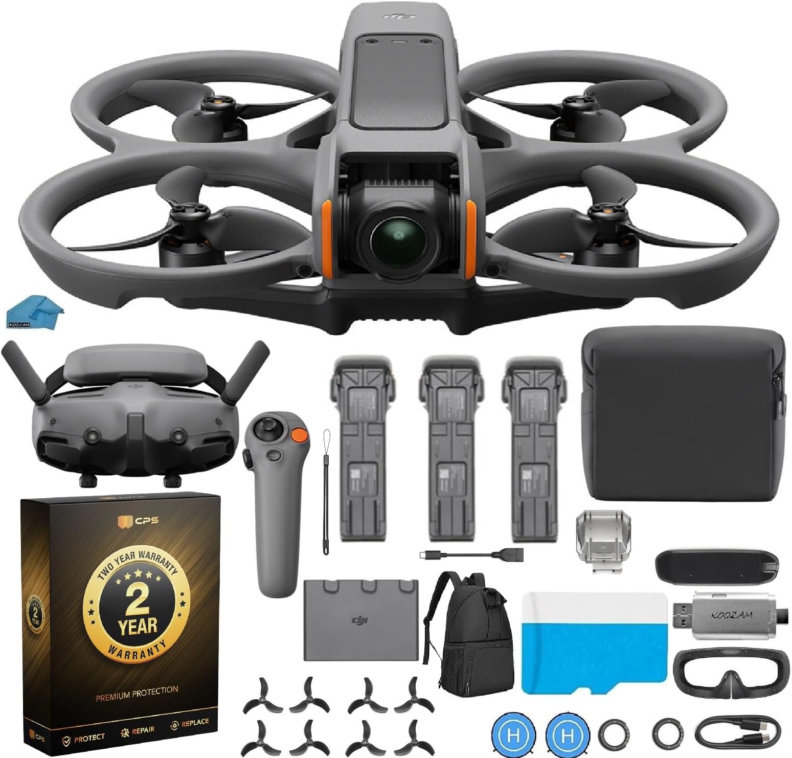 DJI Avata 2 Fly More Combo (3 Batteries), FPV Drone with Camera 4K, Immersive Experience, One-Push Acrobatics, Built-in Propeller Guard, 155° FOV, Camera Drone Compliant with FAA Remote ID With 128gb Micro SD, Backpack, Landing Pad and More Bundle with 2 Year extended Waranty