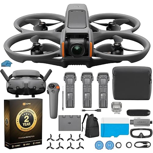 DJI Avata 2 Fly More Combo (3 Batteries), FPV Drone with Camera 4K, Immersive Experience, One-Push Acrobatics, Built-in Propeller Guard, 155° FOV, Camera Drone Compliant with FAA Remote ID With 128gb Micro SD, Backpack, Landing Pad and More Bundle with 2 Year extended Waranty
