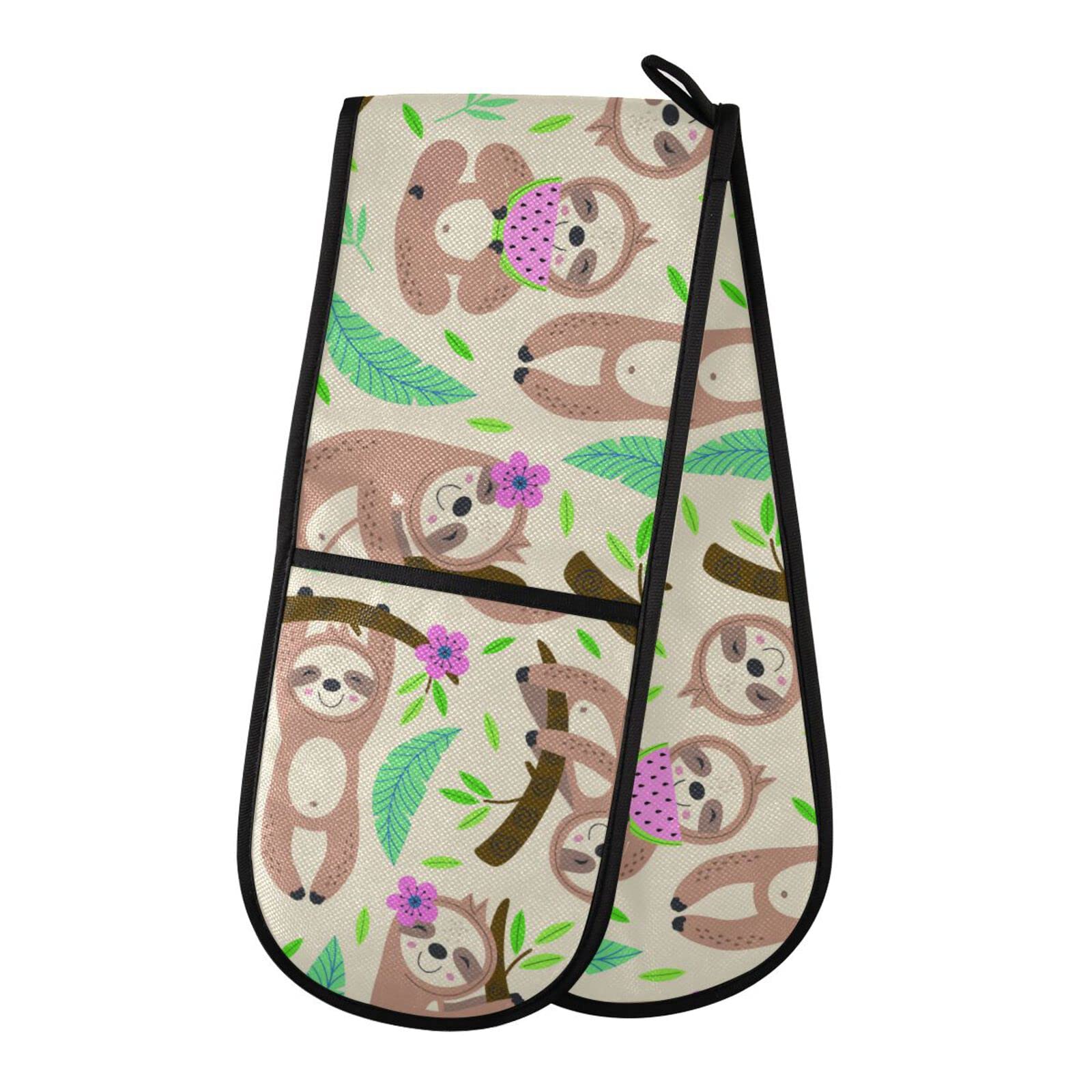 Double Oven Glove Cute Sloth Heat Resistant Double Ovens Mitt Modern Cooking Gloves Potholders — image 1