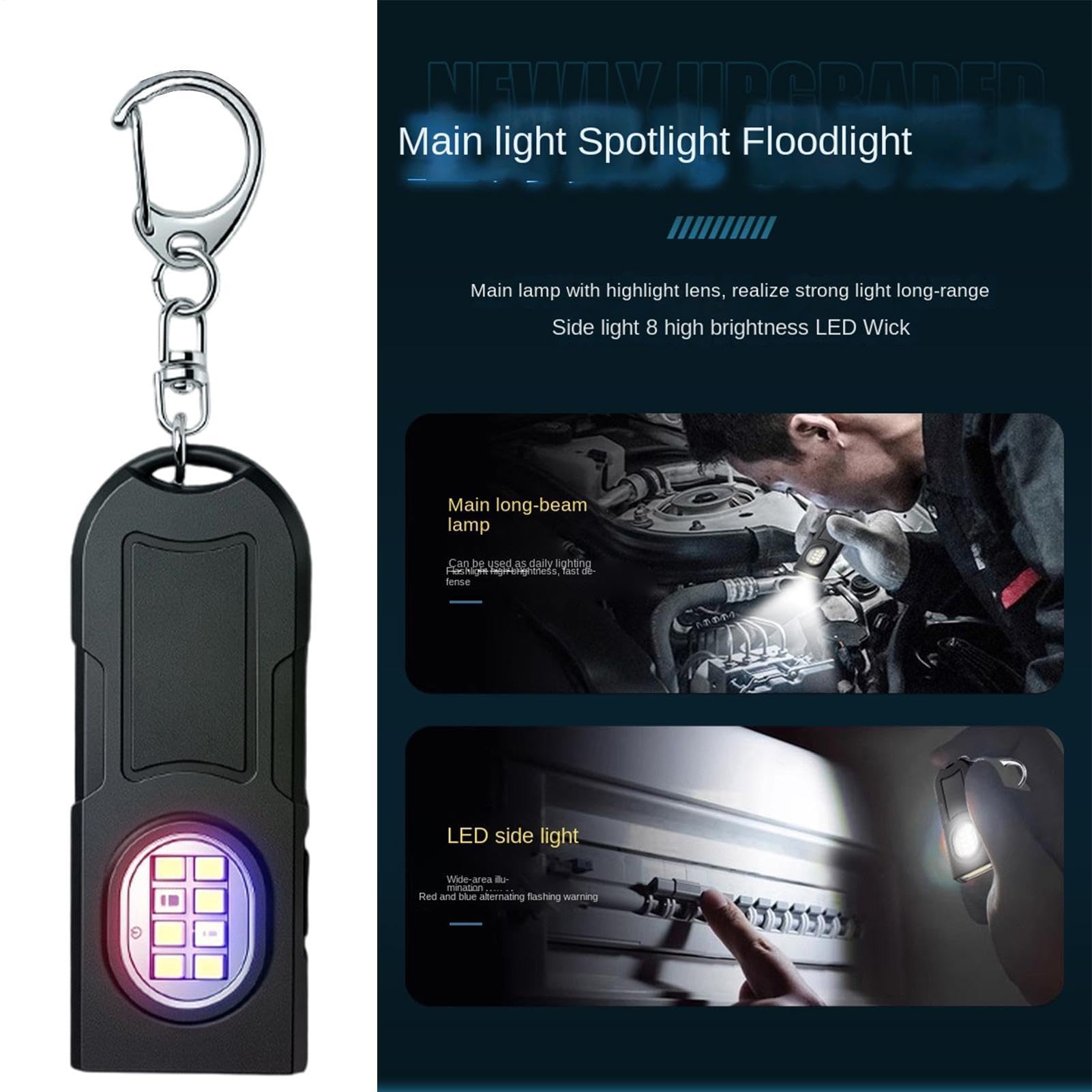 Torcia portachiavi impermeabile, portatile, con 5 modalità di illuminazione, torcia magnetica ricaricabile per campeggio, viaggi, esterni, casa, garage
