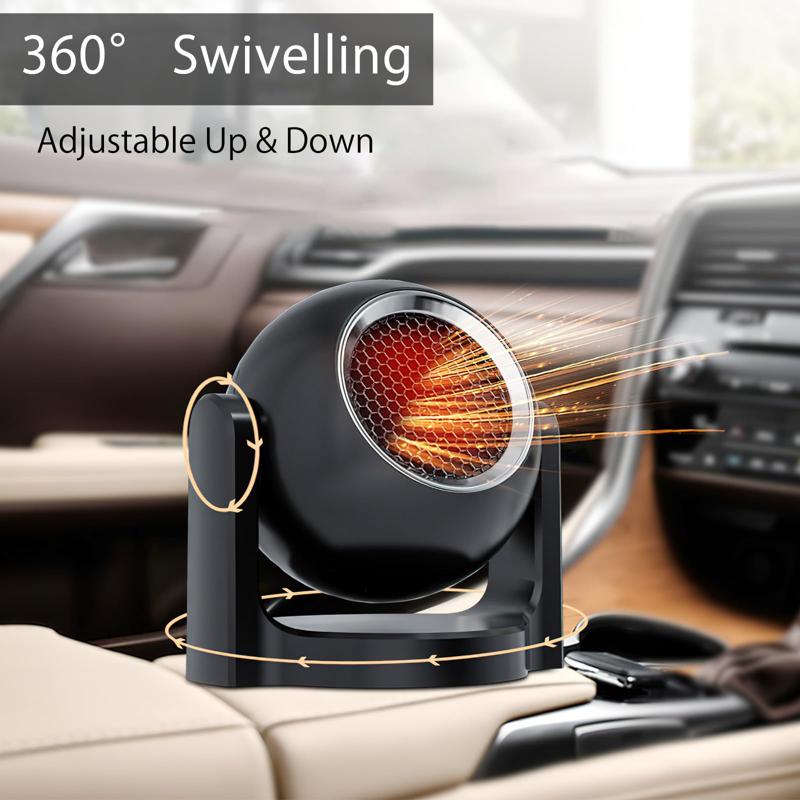 DAWRIS Riscaldatore per auto, 12 V, 150 W, riscaldatore 2 in 1, ventilatore portatile per auto, con presa accendisigari, connettore girevole a 360 gradi