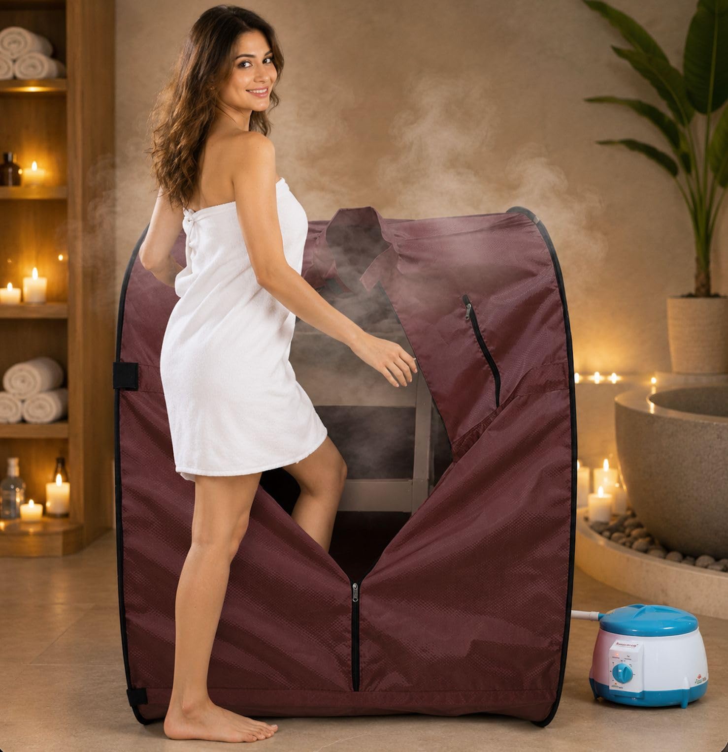 Kawachi Portable Steam Sauna Bath Panchkarma Swedan Machine for Health and Beauty Spa at Home - Brown-picture-53
