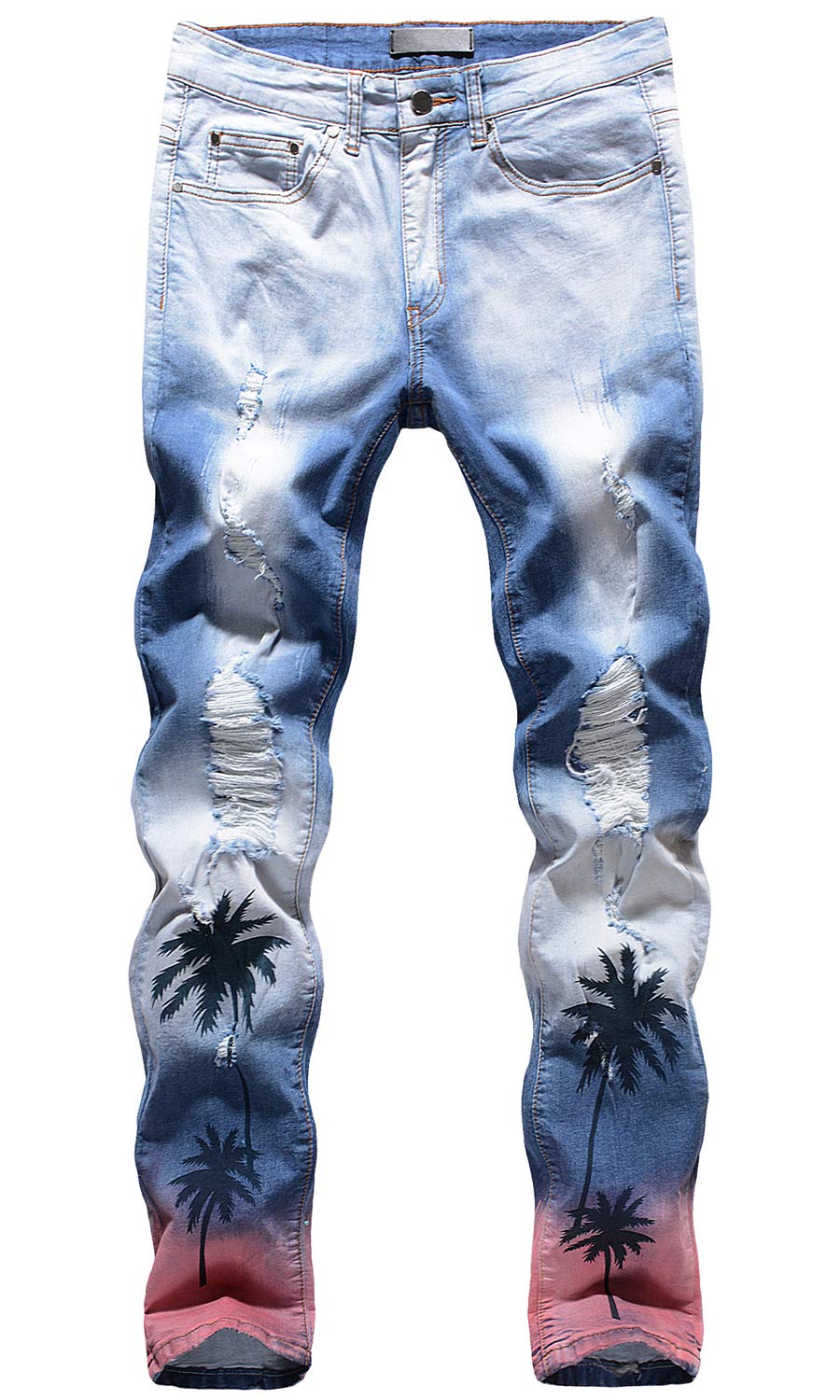 HENGAOMens Destroyed Straight Fit Ripped Jeans