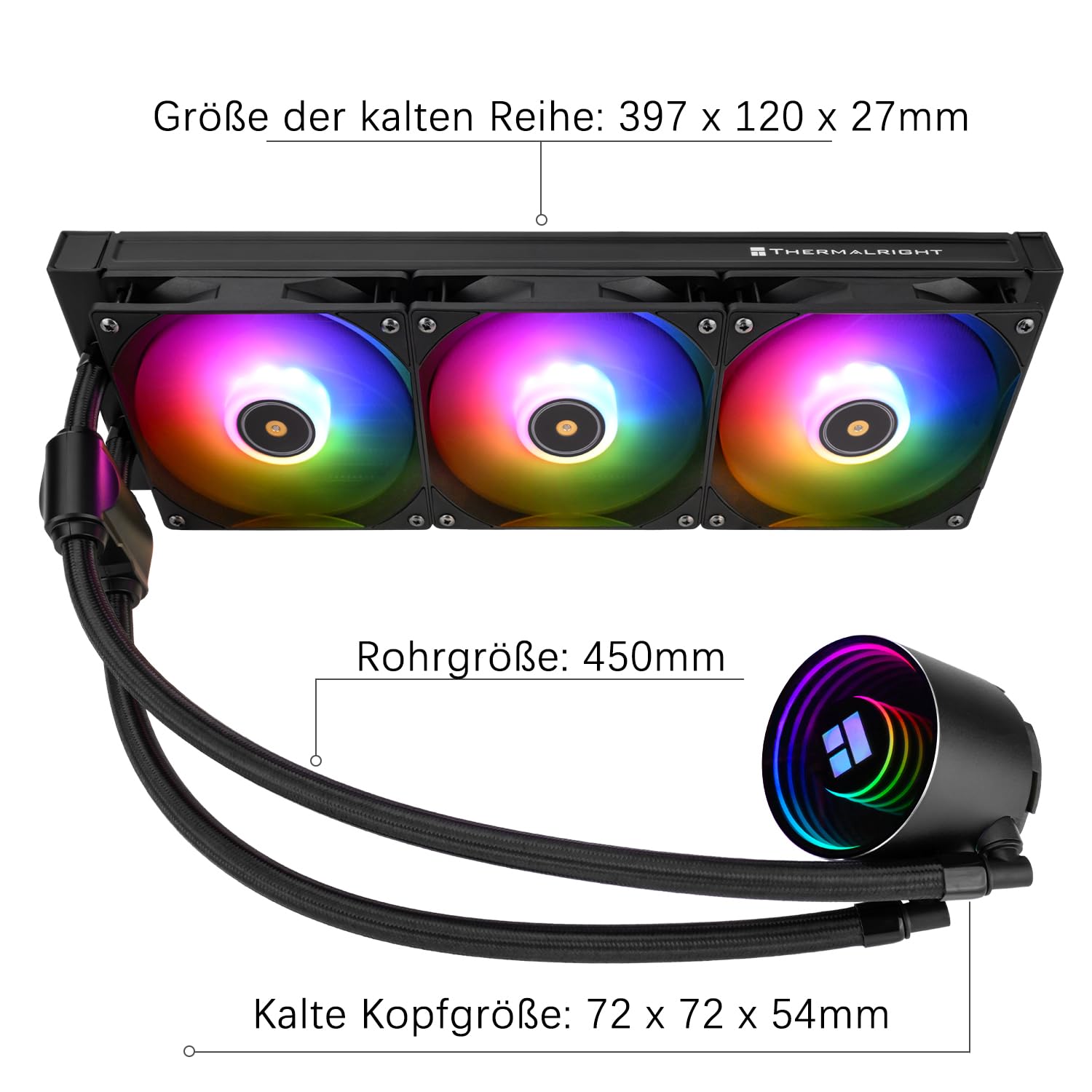 TR-Thermalright Frozen Notte 360 Black ARGB V2 Dissipatore a Liquido per CPU con Effetto Luce Specchio Infinito, Raffreddamento Aio da 360mm, 3 Ventole PWM da 2000RPM, per AM4/AM5, Intel LGA1851/1700