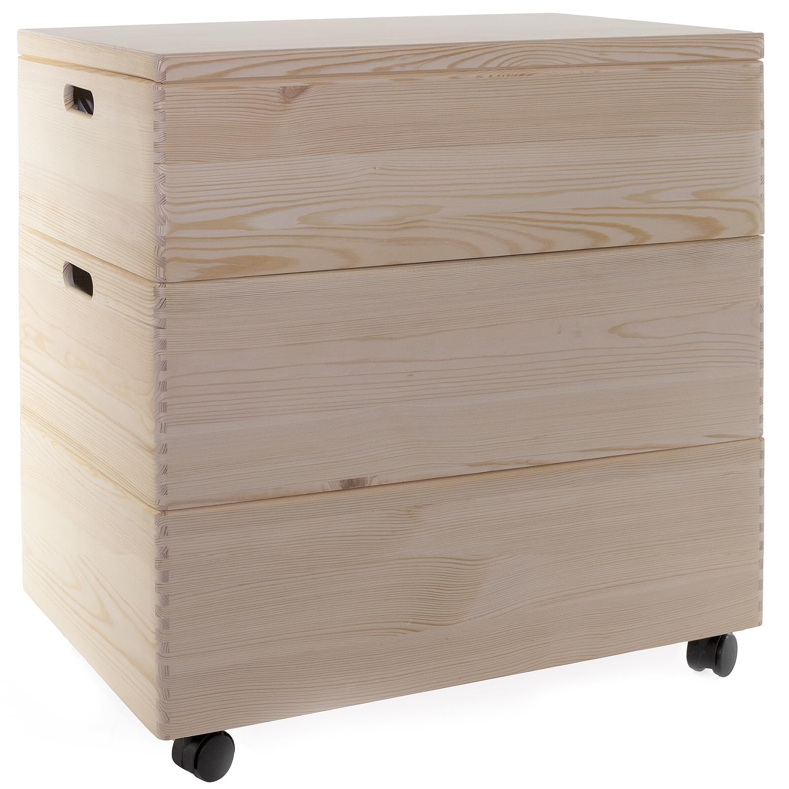 Holzkiste TRIO GR Stapelkisten Set 59 x 40 x 60/66 cm 1 Kiste mit Deckel XL Aufbewahrungsbox (mit Rollen)