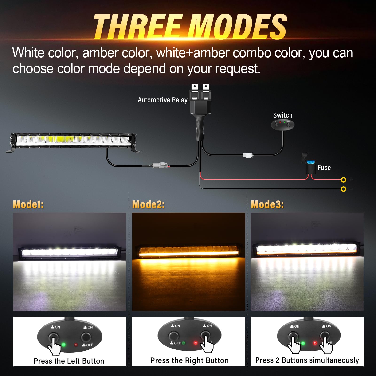RIGIDON 23 Pollici 60cm 80W 8000LM Singola Fila Barra Led Fuoristrada Con 12V Cablaggio Kit, Ambra DRL Luce Led, Luci di Lavoro Per Auto Camion UTE ATV Barca 4x4 Veicoli Offroad, Impermeabile Bianca
