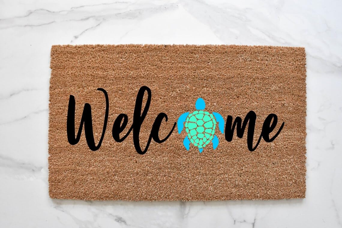 Sea Turtle Doormat - Beach Welcome Mat Ocean Decor Outdoor Rug Front Door Coastal Tropical Decor - 16x24 Inch