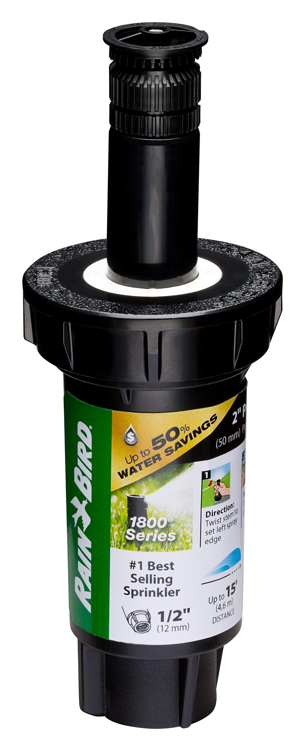 rain bird 1802hv15pr pressure regulating prs high efficiency professional pop-up sprinkler adjustable 0 - 360 pattern 839 - 1539 spray distance 234 pop-up height