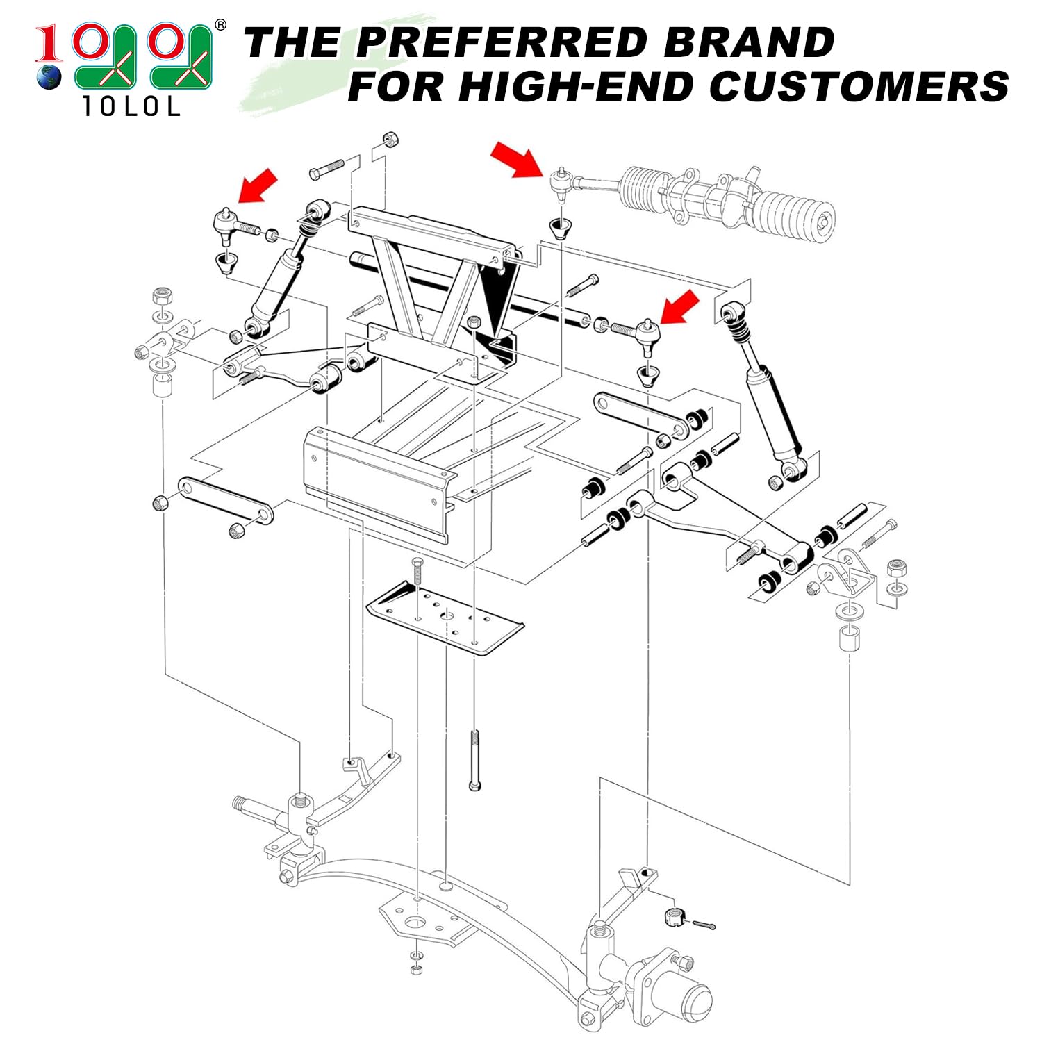 10L0L Ball Joint Kit for Club Car DS Golf Cart Gas & Electric 1976-2008, Set of 3 Tie Rod End, Replace OEM 7539 7540