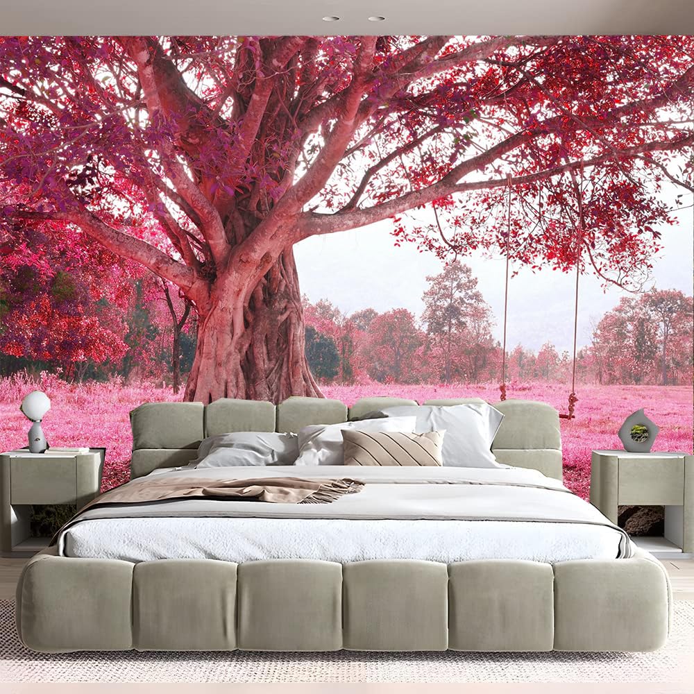 FENDROM Autumn Pink Flower Tapestry Window View Wall Hanging - Image 3