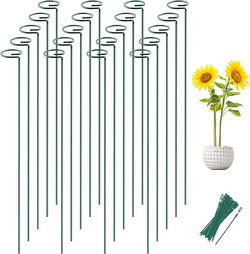 Miniatura 1 de Joyhalo Paquete de 20 estacas de soporte para plantas de 36 pulgadas, estacas para plantas, estacas de flores con 24 lazos giratorios, palos de