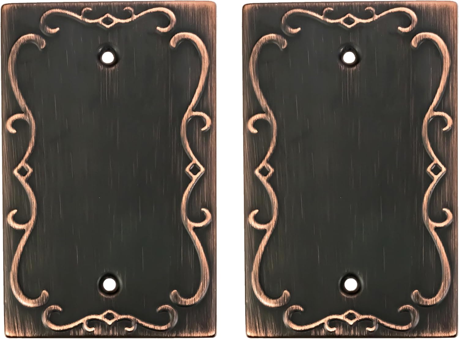 SleekLighting | Wall plates Decorative Regal Scrollwork Oil Rubbed Bronze | Electric Outlet and Switch Covers| Style: 1 Gang Blank (2 Pack)