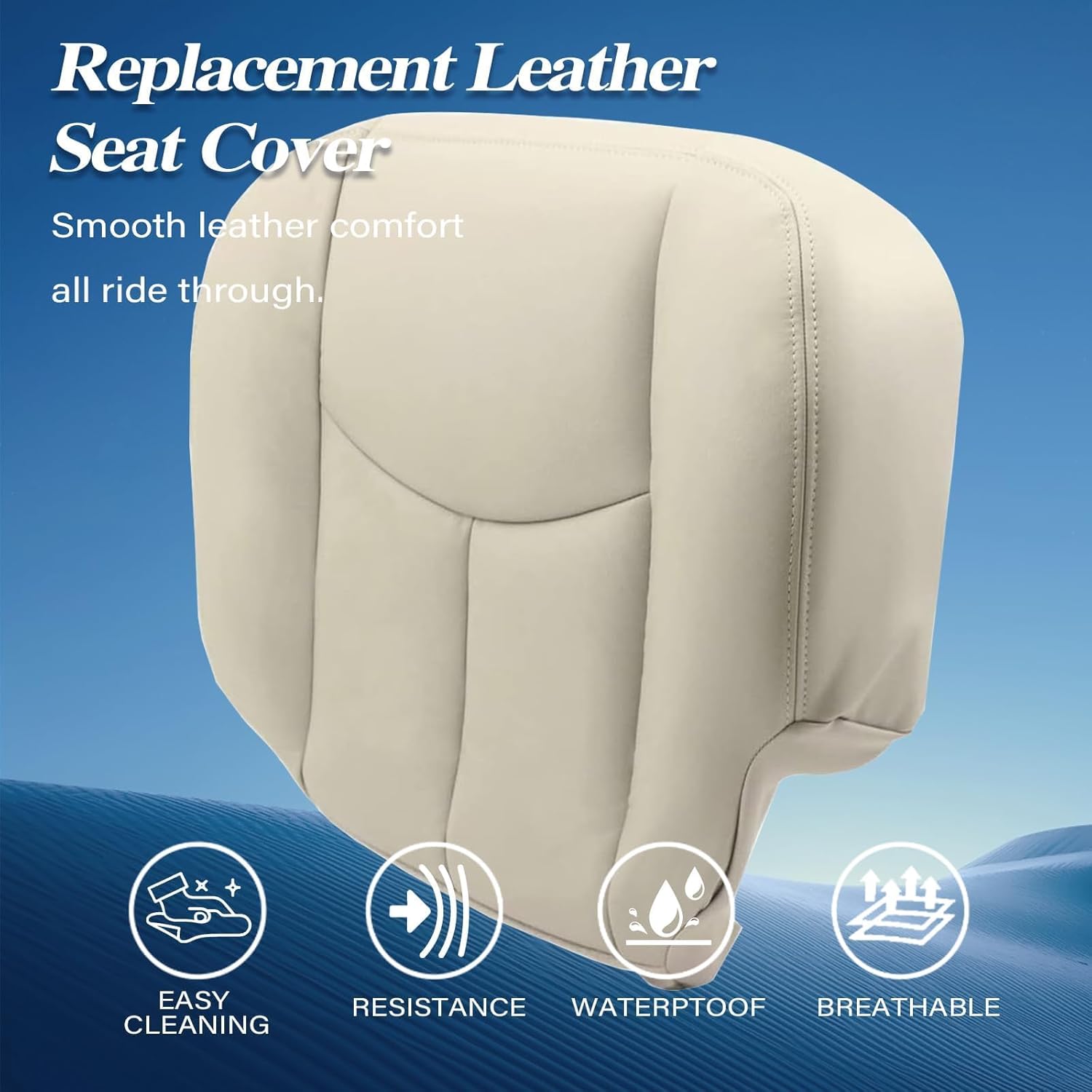 GXARTS Driver and Passenger Side Bottom Lower Replacement Leather Seat Cover Shale Light Tan #522 or 52i Compatible with Chevy Tahoe Suburban 1500 2500 2003 GMC Yukon XL 2004 2005 2006
