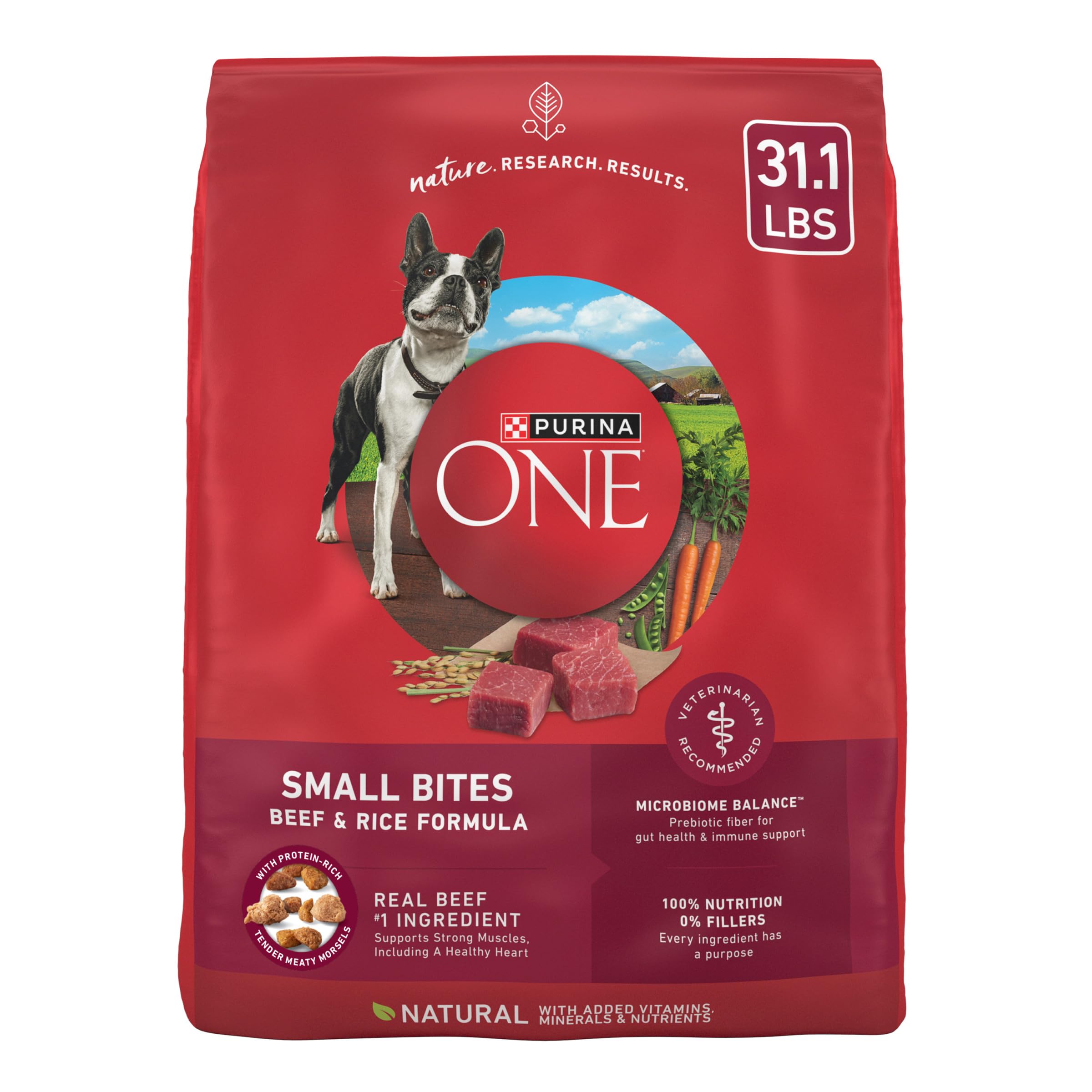 Purina ONE Small Bites Beef and Rice Formula Small High Protein Dry Dog Food Natural With Added Vitamins, Minerals and Nutrients - 31.1 lb. Bag